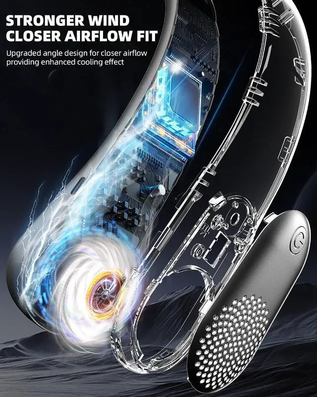 Alt view image 4 of 7 - Neck Fan, Portable Personal Fan around Neck, 4000 mAh Battery Operated with LED Display, 3 Wind Speed, Fast Cooling, Ultra Quiet, USB Rechargeable Fan Men Women Outdoor Indoor
