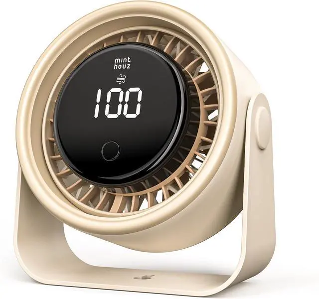 Main image of Minthouz Quiet Desktop & Wall-Mountable Fan, 4 Speeds with 90° Oscillation, USB-C Fast Charging, 3000mAh Rechargeable Battery, Digital Speed Display, Portable Cooling Fan