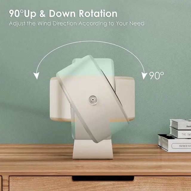 Alt view image 3 of 7 - Minthouz Quiet Desktop & Wall-Mountable Fan, 4 Speeds with 90° Oscillation, USB-C Fast Charging, 3000mAh Rechargeable Battery, Digital Speed Display, Portable Cooling Fan