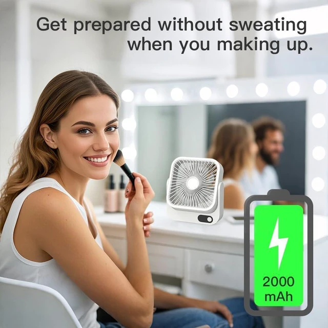 Alt view image 3 of 7 - Portable Fan with Magnetic Base USB Rechargeable Fan USB Desk Fan Portable Travel Fan for outdoor,indoor,home,dormitory,camping,2000mAh Long Lasting Battery Cruise Fan