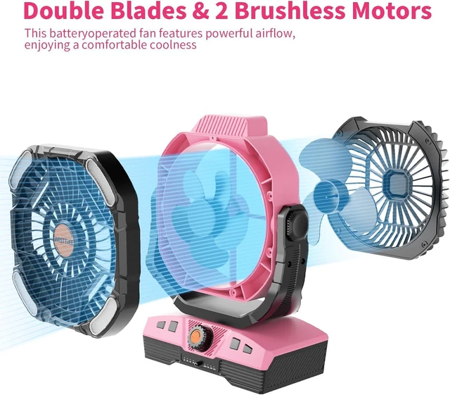 Alt view image 2 of 7 - WESTTREE Camping Fan Oscillating Portable Fan 20000mAh Battery Powered Fans Rechargeable Camping Tent essentials Light Hook 270° Pivot USB Desk Outdoor Battery Operated X68 Pink