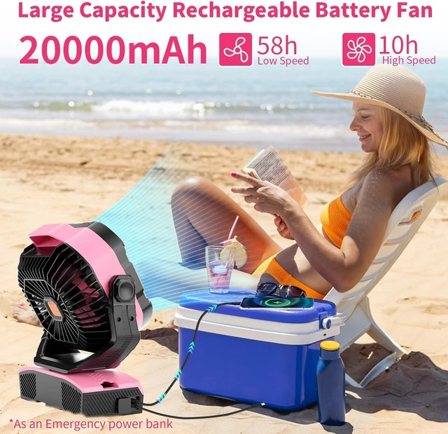 Alt view image 3 of 7 - WESTTREE Camping Fan Oscillating Portable Fan 20000mAh Battery Powered Fans Rechargeable Camping Tent essentials Light Hook 270° Pivot USB Desk Outdoor Battery Operated X68 Pink