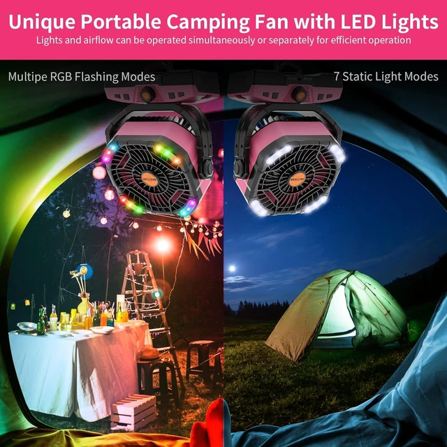 Alt view image 5 of 7 - WESTTREE Camping Fan Oscillating Portable Fan 20000mAh Battery Powered Fans Rechargeable Camping Tent essentials Light Hook 270° Pivot USB Desk Outdoor Battery Operated X68 Pink