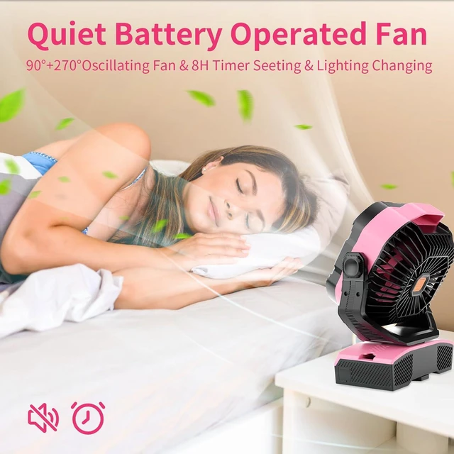 Alt view image 6 of 7 - WESTTREE Camping Fan Oscillating Portable Fan 20000mAh Battery Powered Fans Rechargeable Camping Tent essentials Light Hook 270° Pivot USB Desk Outdoor Battery Operated X68 Pink