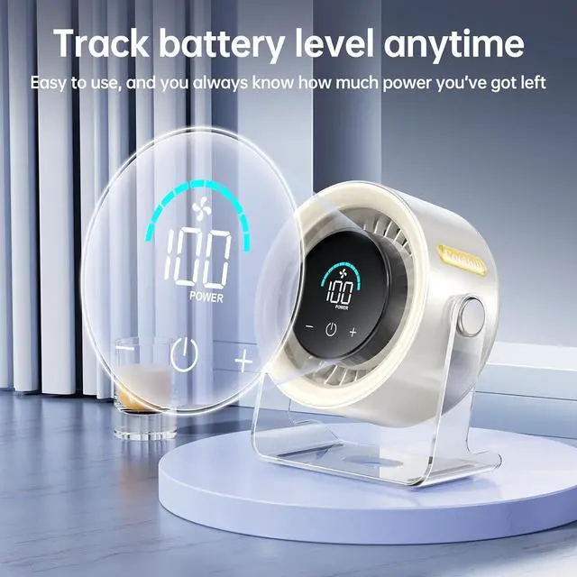 Alt view image 7 of 7 - Cordless Wall Mounted Fan, Small Rechargeable Wall Fan for Bedroom and Kitchen, 100 Speeds Quiet Fan with Digital Display, 120° Tilt 2-in-1 Portable Desk Fan for Bunk Bed(White)