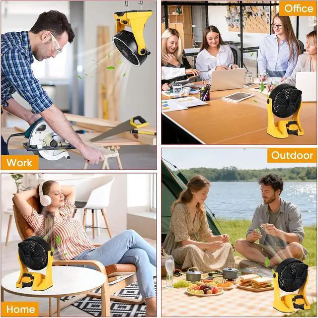 Alt view image 6 of 6 - Fan Compatible with DeWalt 20V Battery Portable Jobsite Camping Fan with Infinite Speed Control USB-C and USB Charging, Hook, Handle 270° Tilt 4.5H Max Runtime for Outdoor Use Battery Not Included
