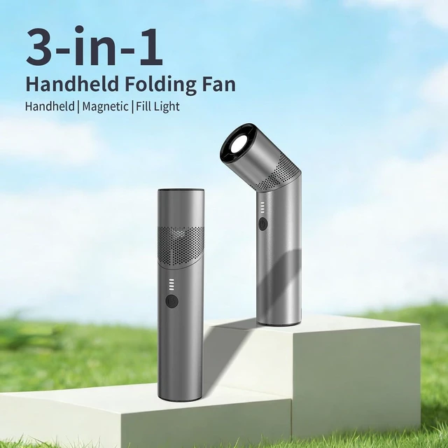 Alt view image 3 of 7 - Handheld Fan 2 in 1, Personal Portable Rechargeable Small Fan, 8 Speeds 10H Runtime 19000 RPM, Rotatable Head LED Light HighTurbo Cooling for Summer Outdoor Gift(Space Gray)