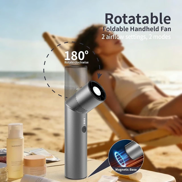 Alt view image 5 of 7 - Handheld Fan 2 in 1, Personal Portable Rechargeable Small Fan, 8 Speeds 10H Runtime 19000 RPM, Rotatable Head LED Light HighTurbo Cooling for Summer Outdoor Gift(Space Gray)