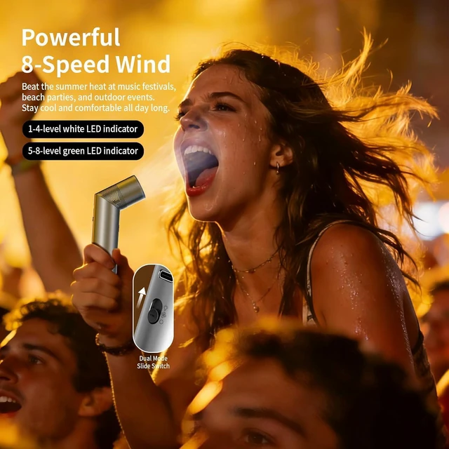 Alt view image 6 of 7 - Handheld Fan 2 in 1, Personal Portable Rechargeable Small Fan, 8 Speeds 10H Runtime 19000 RPM, Rotatable Head LED Light HighTurbo Cooling for Summer Outdoor Gift(Space Gray)