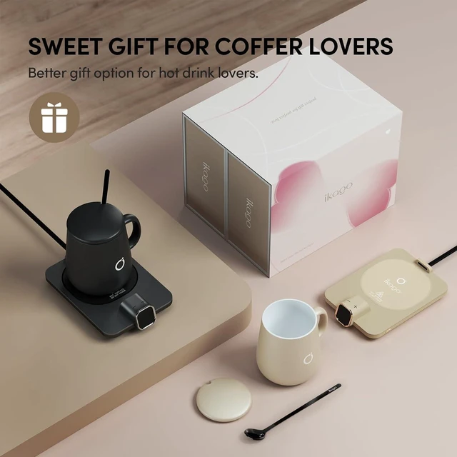Alt view image 2 of 7 - 2Pcs Heated Coffee Mug Warmer & Mug Set - Heated Mug Warmer Plate with Auto Shut Off, 1°F Precise Electric Coffee Warmer Plate for Desk, Cool Valentine's Day Gift for Couple Women and Men