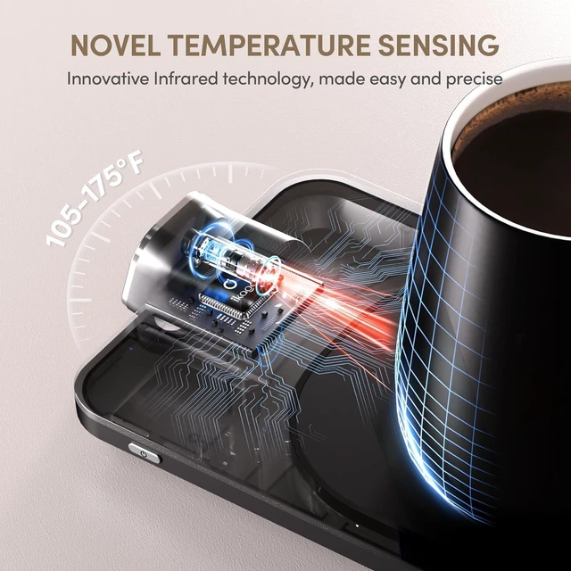 Alt view image 6 of 7 - 2Pcs Heated Coffee Mug Warmer & Mug Set - Heated Mug Warmer Plates with Auto Shut Off, 1°F Precise Electric Coffee Warmer Plates for Desk, Valentine's Day Gift for Couple, Dark Grey and Pink