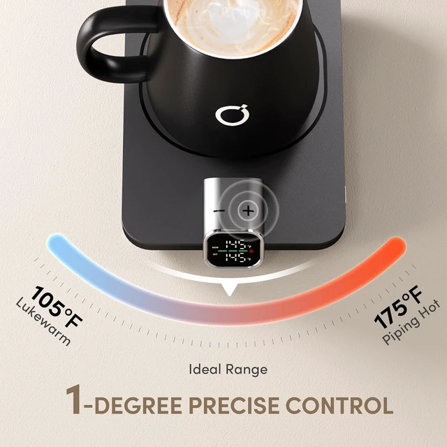 Alt view image 4 of 7 - 2Pcs Heated Coffee Mug Warmer & Mug Set - Heated Mug Warmer Plates with Auto Shut Off, 1°F Precise Electric Coffee Warmer Plates for Desk, Valentine's Day Gift for Couple, Dark Grey and Pink