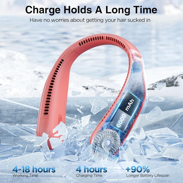 Alt view image 3 of 7 - Hotsales Neck Fan, Hands Free Bladeless Neck Fans Portable Rechargeable, 6000 mAh Battery Operated Wearable Personal Fan, Cooling Neck Fan, 3 Speeds, USB Fan Gifts for Men, Women, Travel, Outdoor