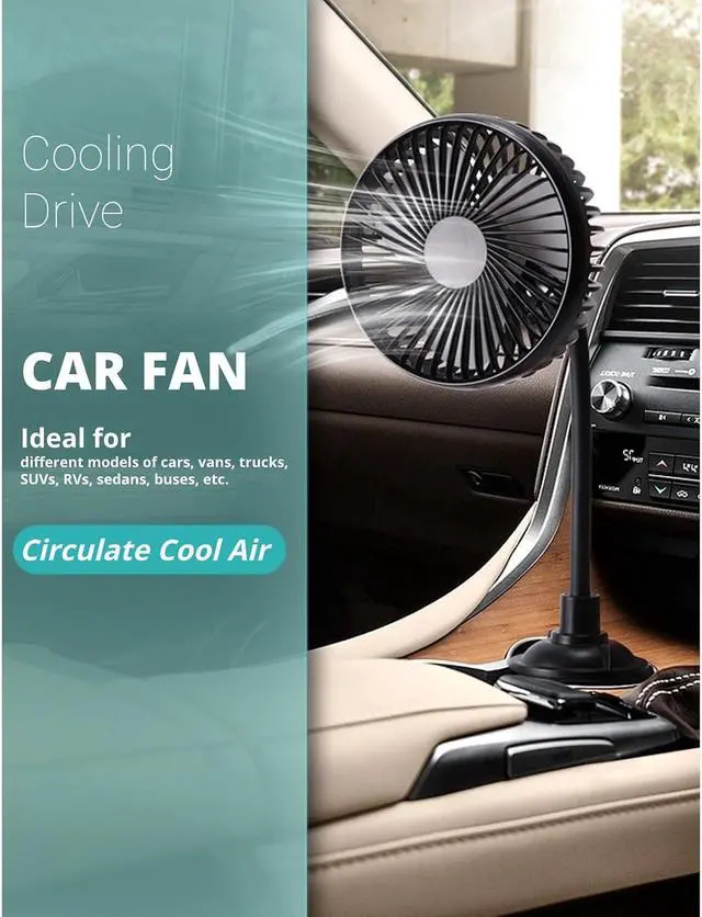 Alt view image 3 of 7 - Powerful Low Noise Car Fan with 3 Speeds, Portable USB Powered Fan for Car Trucks RVs Bus, Gooseneck Design