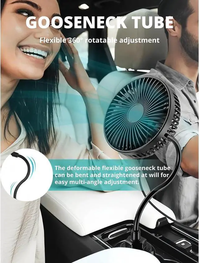 Alt view image 5 of 7 - Powerful Low Noise Car Fan with 3 Speeds, Portable USB Powered Fan for Car Trucks RVs Bus, Gooseneck Design