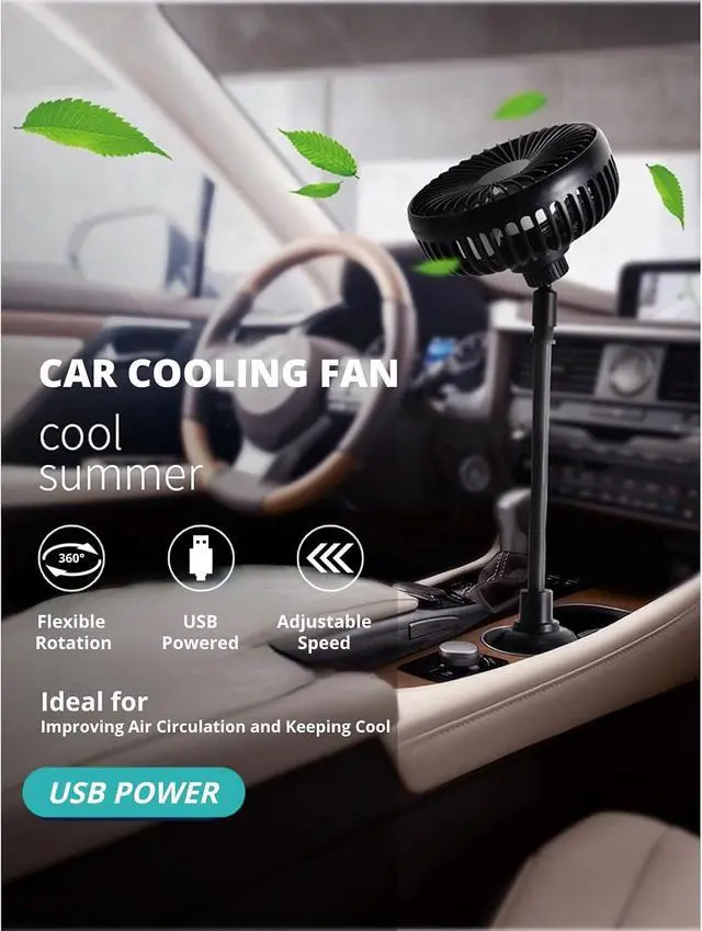 Alt view image 2 of 7 - Powerful Low Noise Car Fan with 3 Speeds, Portable USB Powered Fan for Car Trucks RVs Bus, Gooseneck Design