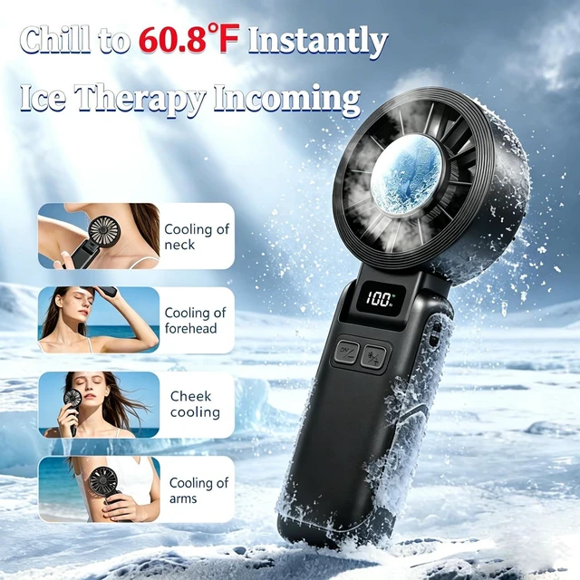 Alt view image 2 of 7 - Portable Handheld Fan with LED HD Display, 13000 RPM Turbo Fan, 180° Foldable 4-IN-1Personal Neck Fan, USB-C Rechargeable, Stepless speed regulation, Silent Operation for Outdoor Activities
