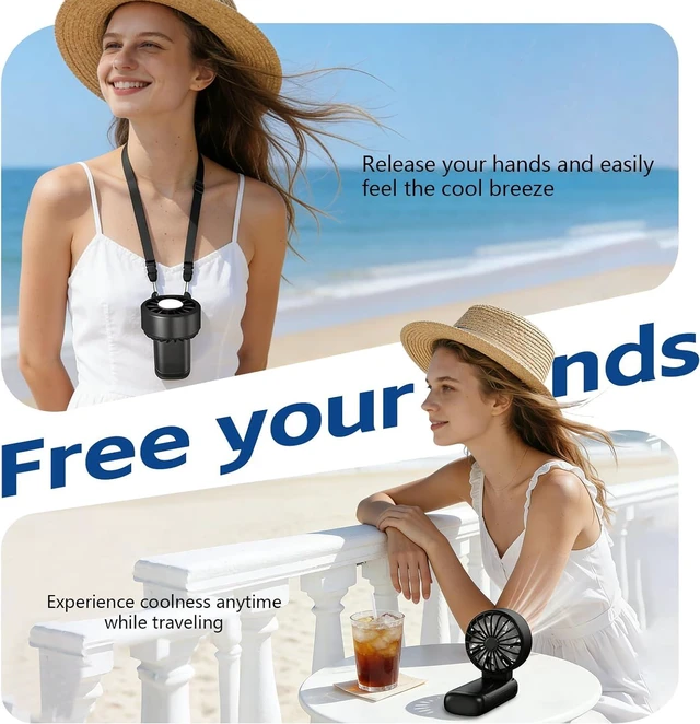 Alt view image 7 of 7 - Portable Handheld Fan with LED HD Display, 13000 RPM Turbo Fan, 180° Foldable 4-IN-1Personal Neck Fan, USB-C Rechargeable, Stepless speed regulation, Silent Operation for Outdoor Activities