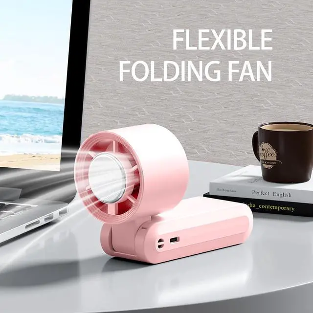 Alt view image 7 of 7 - Handheld Fan, Portable Handheld Fan with Ice Function, mini personal fan, Turbo Powerful Rechargeable Fans,1-199 Speed, Foldable, for Women Men Outdoor Indoor travel essentials(Pink)