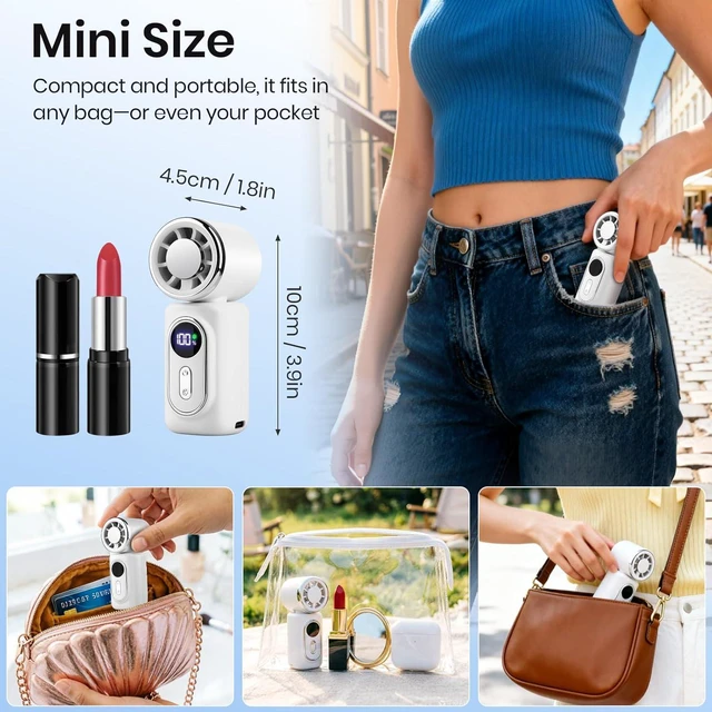 Alt view image 5 of 7 - Portable Handheld Turbo Fan with Ice Cooling, 180°Adjustable 5 Gear High Speed Personal Turbo Fan Rechargeable with LED Display for Travel, Outdoor, Camping, Hiking (White)