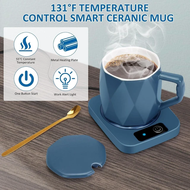 Alt view image 2 of 7 - Desk Coffee Mug Warmer with Ceramic Cup Set, Electric Coffee Warmer for Gift Ideas, 131 Temperature Control, 16 Watt, Smart Coffee Cup Warmer for Heating Coffee, Milk, Tea