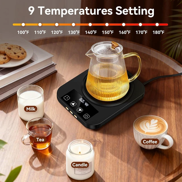 Alt view image 3 of 7 - Coffee Mug Warmer & Mug Set for Desk, 36W Electric Coffee Cup Warmer with 16oz Cup, 9 Temp Settings Auto Shut Off Heated Mug Plate for Home Office Desk Accessories, Gifts for Coffee Lovers, Black