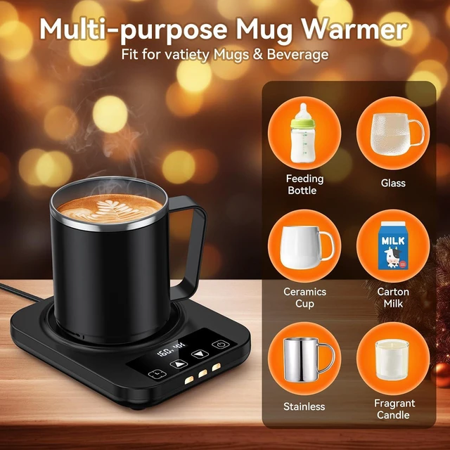 Alt view image 4 of 7 - Coffee Mug Warmer & Mug Set for Desk, 36W Electric Coffee Cup Warmer with 16oz Cup, 9 Temp Settings Auto Shut Off Heated Mug Plate for Home Office Desk Accessories, Gifts for Coffee Lovers, Black
