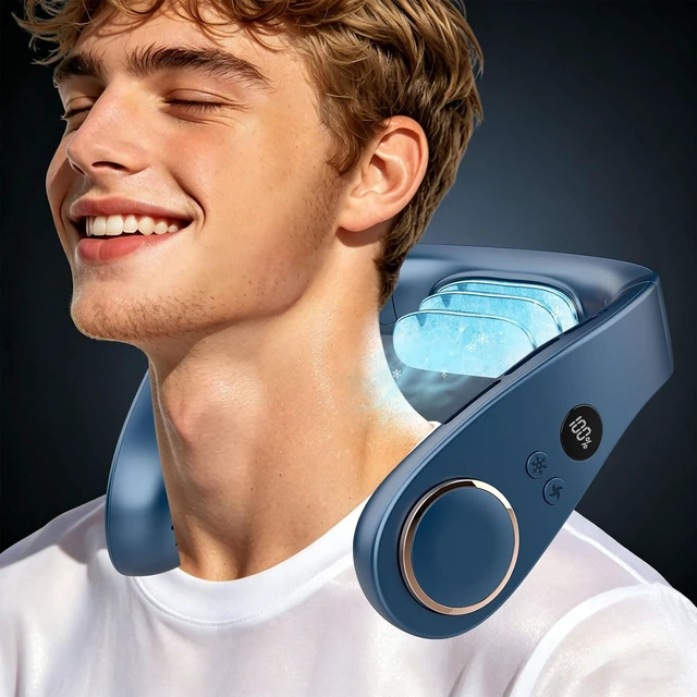 Main image of Neck Fan with Cooling Plate-USB 5500mAh Battery,24H Cooling,5 Speeds&3 Cooler Modes LED Display,Wearable Mini Portable Personal Fan,Quiet Neck Cooler for Women, Men, Kids, Travel, Outdoor, Blue