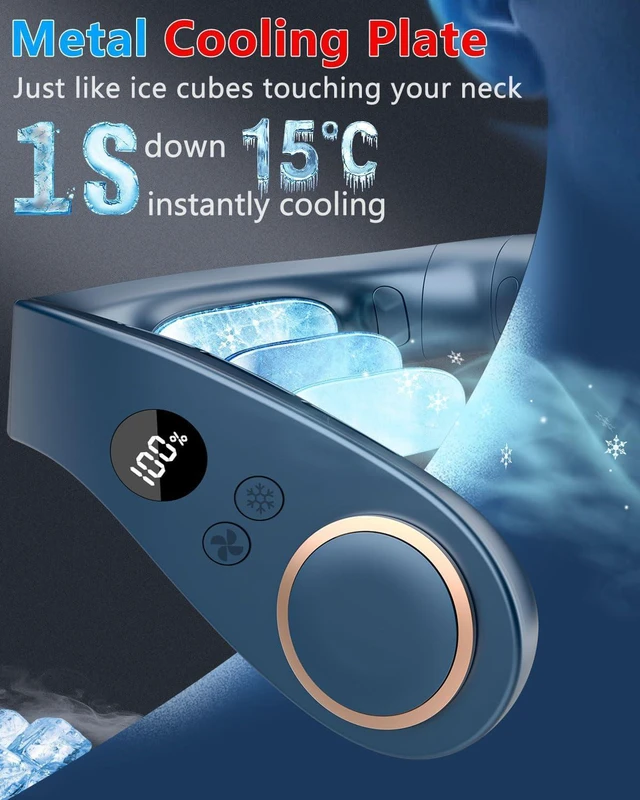 Alt view image 2 of 7 - Neck Fan with Cooling Plate-USB 5500mAh Battery,24H Cooling,5 Speeds&3 Cooler Modes LED Display,Wearable Mini Portable Personal Fan,Quiet Neck Cooler for Women, Men, Kids, Travel, Outdoor, Blue