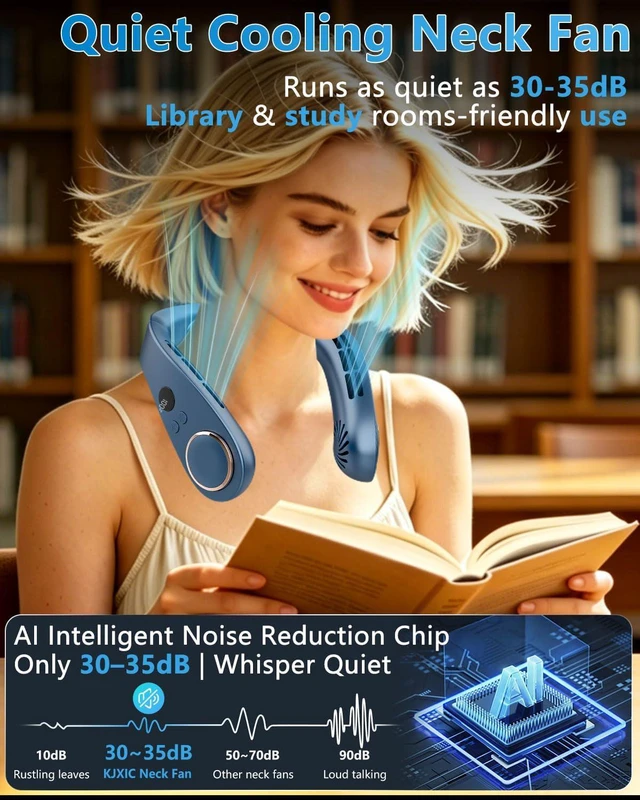 Alt view image 4 of 7 - Neck Fan with Cooling Plate-USB 5500mAh Battery,24H Cooling,5 Speeds&3 Cooler Modes LED Display,Wearable Mini Portable Personal Fan,Quiet Neck Cooler for Women, Men, Kids, Travel, Outdoor, Blue
