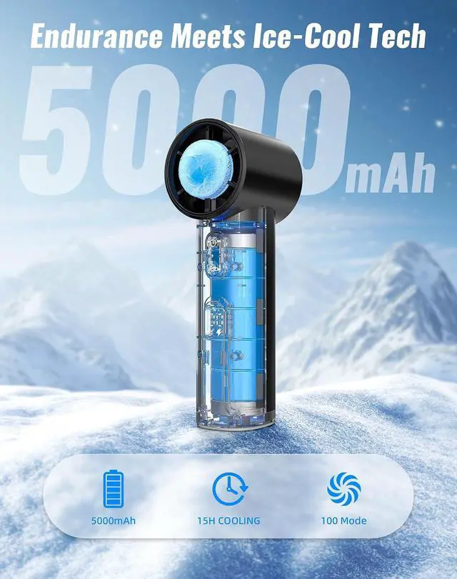 Alt view image 4 of 7 - Portable Handheld Fan with Ice Cooler, Turbo Power 17800 RPM, Fast Charge, Digital Display, 100 Speeds Adjustable, Personal Fan Gifts for Women Makeup Travel Cruise Camping Outdoor, Black