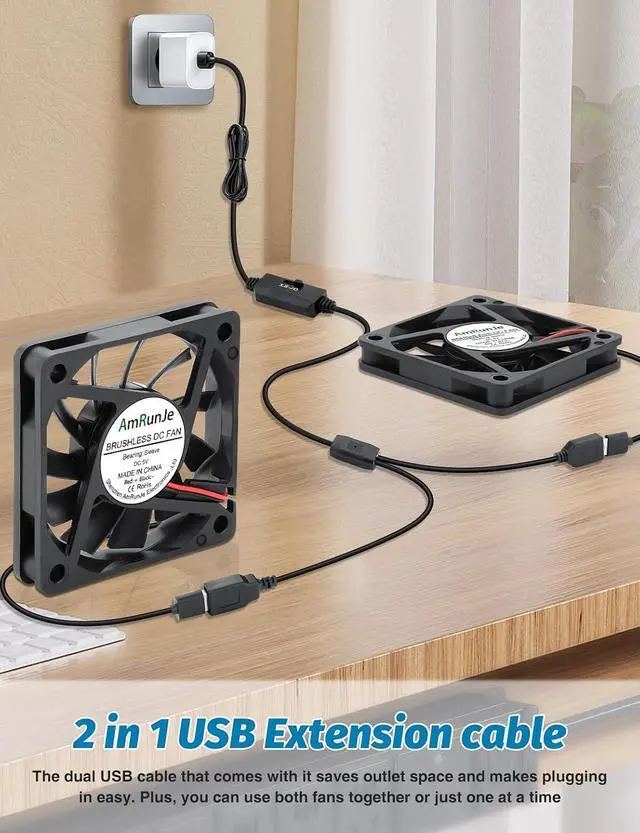 Alt view image 2 of 6 - 2 Packs USB Cooling Fan 60mm x 15mm 5V Brushless DC Fans Variable Speed for PC Computer Raspberry Pi Router Terrarium Helmet