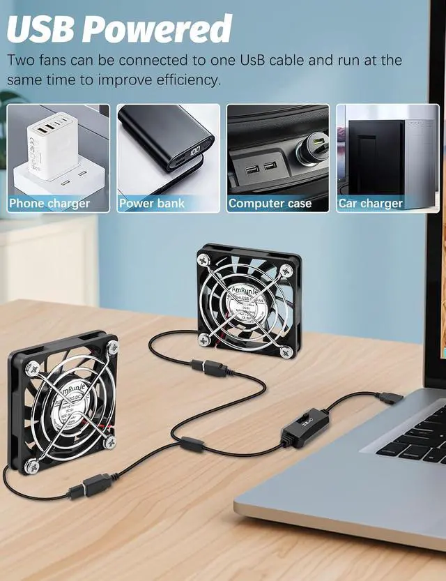Alt view image 5 of 6 - 2 Packs USB Cooling Fan 60mm x 15mm 5V Brushless DC Fans Variable Speed for PC Computer Raspberry Pi Router Terrarium Helmet