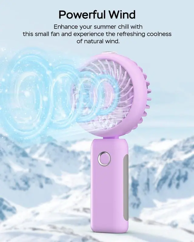 Alt view image 7 of 7 - Portable Handheld Misting Fan, USB Rechargeable, Foldable with Water Tank, 3 Speeds, for Travel and Outdoors (purple)