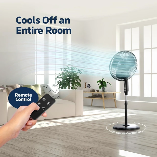 Alt view image 3 of 7 - NEXAIR Oscillating 16 Inch Pedestal Stand Up Quiet Operating Room Fan With Remote Control, 3 Speed, with Adjustable Height, Standing Fan Great For Office & Living Room