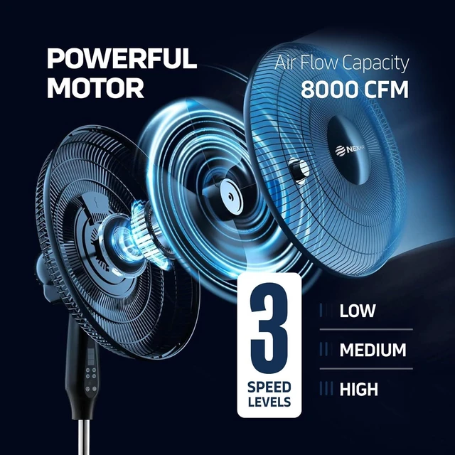 Alt view image 4 of 7 - NEXAIR Oscillating 16 Inch Pedestal Stand Up Quiet Operating Room Fan With Remote Control, 3 Speed, with Adjustable Height, Standing Fan Great For Office & Living Room