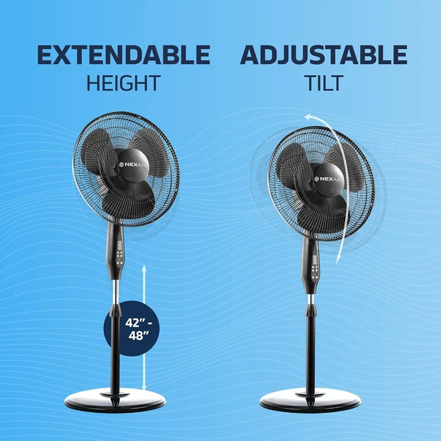 Alt view image 7 of 7 - NEXAIR Oscillating 16 Inch Pedestal Stand Up Quiet Operating Room Fan With Remote Control, 3 Speed, with Adjustable Height, Standing Fan Great For Office & Living Room