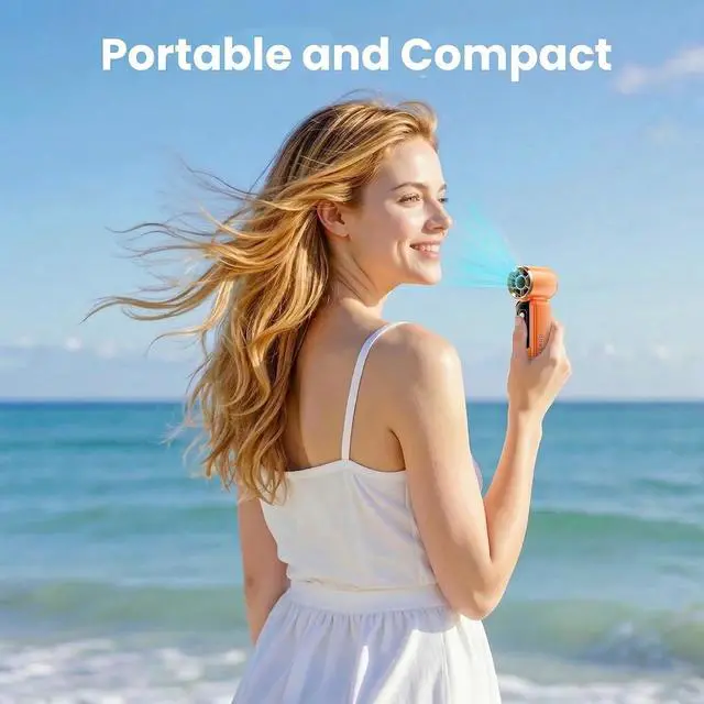 Alt view image 2 of 7 - Portable Handheld Mini Fan, 6 Speeds 16900 RPM High Velocity Personal Fan with LED Display, USB Rechargeable, Mini Fan with Lanyard for Makeup, Travel, Outdoor, Gift for Women Girl, Orange
