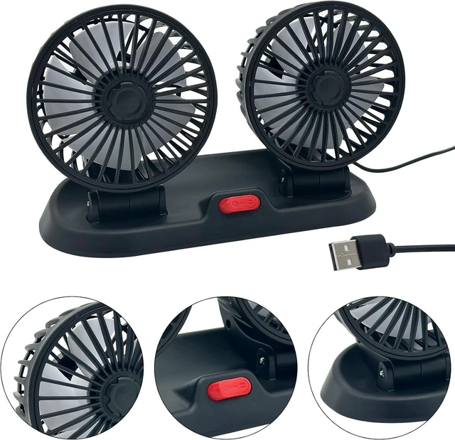 Alt view image 2 of 7 - Adjustable Car Cool Fan, Dual Head Design, 2-speed Adjustable, 360° Rotating Portable Car Fan, 5V USB Powered, Suitable for Caravan, Sedan, SUV.