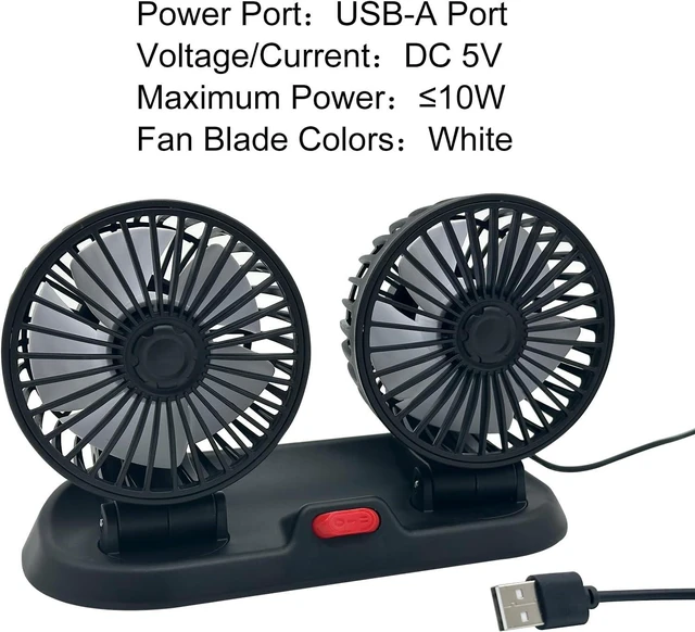 Alt view image 5 of 7 - Adjustable Car Cool Fan, Dual Head Design, 2-speed Adjustable, 360° Rotating Portable Car Fan, 5V USB Powered, Suitable for Caravan, Sedan, SUV.