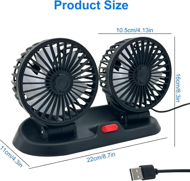 Alt view image 6 of 7 - Adjustable Car Cool Fan, Dual Head Design, 2-speed Adjustable, 360° Rotating Portable Car Fan, 5V USB Powered, Suitable for Caravan, Sedan, SUV.