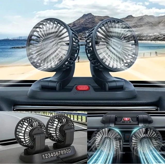 Alt view image 4 of 7 - Adjustable Car Cool Fan, Dual Head Design, 2-speed Adjustable, 360° Rotating Portable Car Fan, 5V USB Powered, Suitable for Caravan, Sedan, SUV.