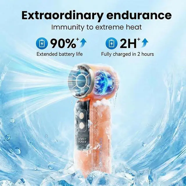 Alt view image 5 of 7 - Portable Handheld Mini Fan, 6 Speeds 16900 RPM High Velocity Personal Fan with LED Display, USB Rechargeable, Mini Fan with Lanyard for Makeup, Travel, Outdoor, Gift for Women Girl, Orange