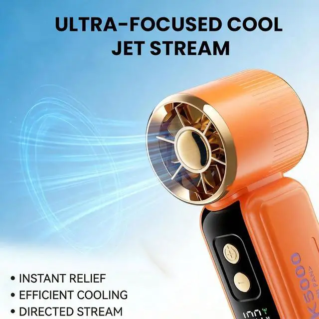 Alt view image 7 of 7 - Portable Handheld Mini Fan, 6 Speeds 16900 RPM High Velocity Personal Fan with LED Display, USB Rechargeable, Mini Fan with Lanyard for Makeup, Travel, Outdoor, Gift for Women Girl, Orange