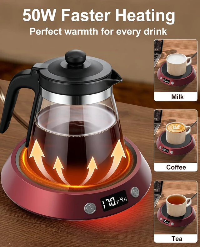 Alt view image 5 of 6 - Kepwam Coffee Mug Warmer - 55W Electric Coffee Warmer for Desk 3 Temp Settings & 2-9 Timer Smart Cup Warmer for Desk Candle Warmer Plate with LED Lights Beverage Tea Milk Warmer for Home & Office