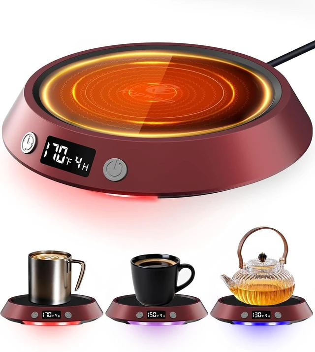 Main image of Kepwam Coffee Mug Warmer - 55W Electric Coffee Warmer for Desk 3 Temp Settings & 2-9 Timer Smart Cup Warmer for Desk Candle Warmer Plate with LED Lights Beverage Tea Milk Warmer for Home & Office