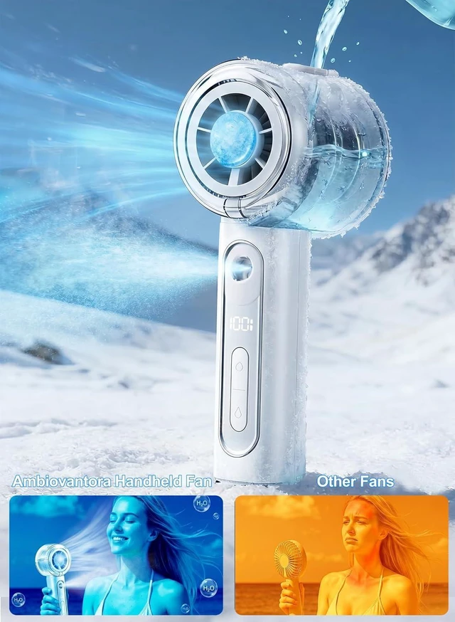 Alt view image 4 of 7 - Portable Handheld Misting Fan with Ice Cooling Plate, Personal Mini Hand Held Mister Fan Water Spray, Desk Turbo Fans Rechargeable 17000RPM Blow Cold Air,Summer Gifts for Travel Beach Makeup Women Men