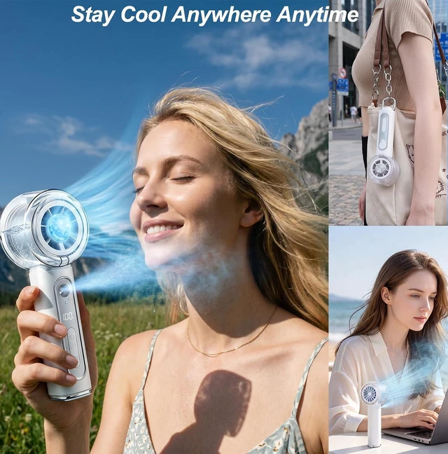 Alt view image 6 of 7 - Portable Handheld Misting Fan with Ice Cooling Plate, Personal Mini Hand Held Mister Fan Water Spray, Desk Turbo Fans Rechargeable 17000RPM Blow Cold Air,Summer Gifts for Travel Beach Makeup Women Men