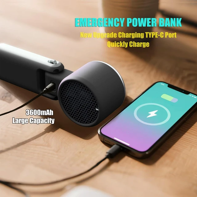 Alt view image 4 of 7 - Foldable Handheld Fan | 5-Speed Turbo Blast | 16-Hour Runtime | Type-C Fast Charging | 3-in-1 Portable Design - Perfect for Travel, Camping, Office & Gifts