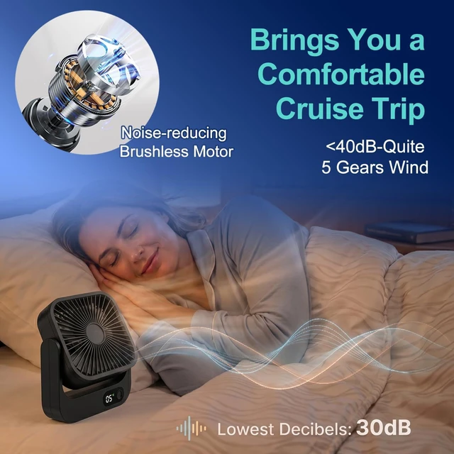 Alt view image 3 of 6 - 2pack 2026 Cruise Ship Approved Fan, Magnetically Hangs From Stateroom Ceilings And Walls Usb Rechargeable Cruise Ship Essentials Carnival Packing List For Cabin Items Must Have (Black)